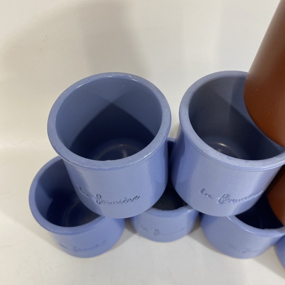 La Fermiere Yogurt Pot Lot Bundle (8) Blue & Brown Excellent TerraCotta - Picture 3 of 5